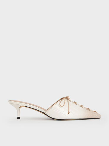 Croc-Effect Lace-Up Pointed-Toe Kitten-Heel Mules
    
         - Animal Print Natural | Charles & Keith US