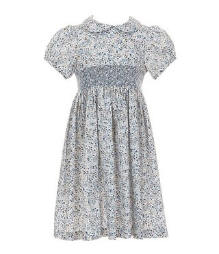 Edgehill Collection Little/Big Girls Peter Pan Collar Cap Sleeve Smocked Floral Print Dress | Dil... | Dillard's