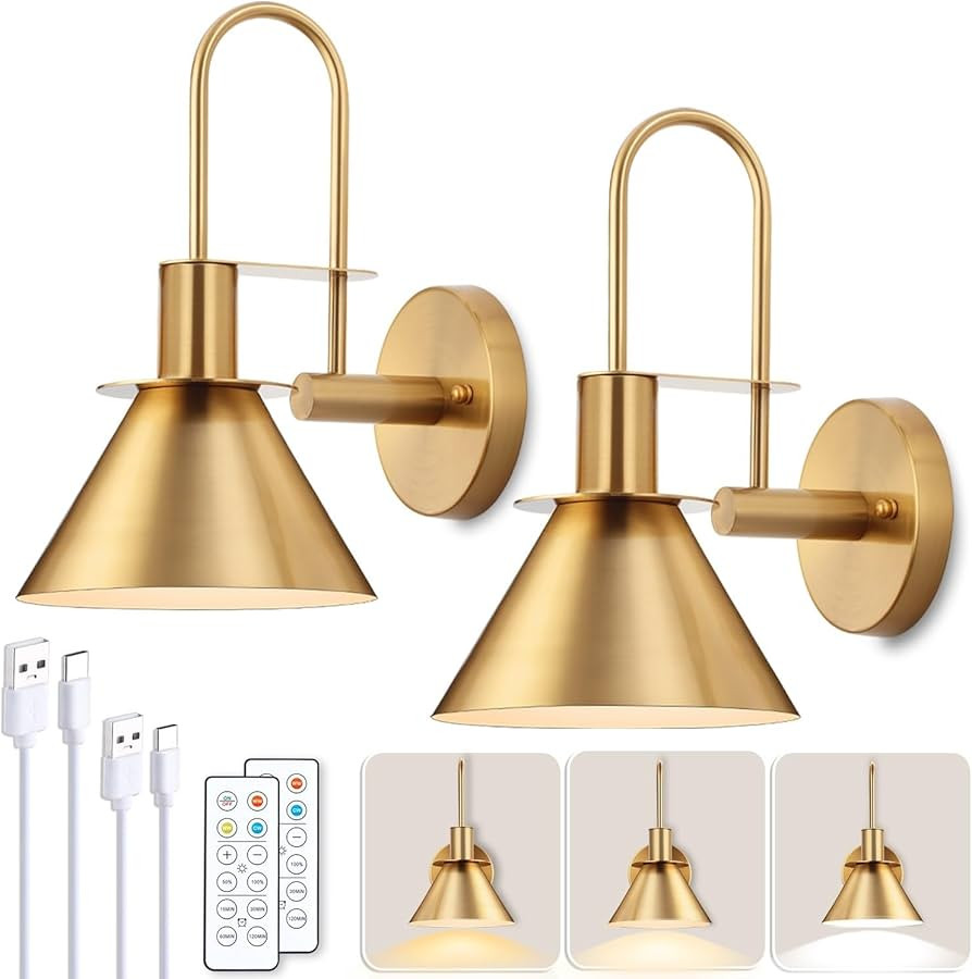 Upgraded Rechargeable Wall Sconce, Battery Operated Wall Sconce with IR Remote, Gold Wall Sconces... | Amazon (US)