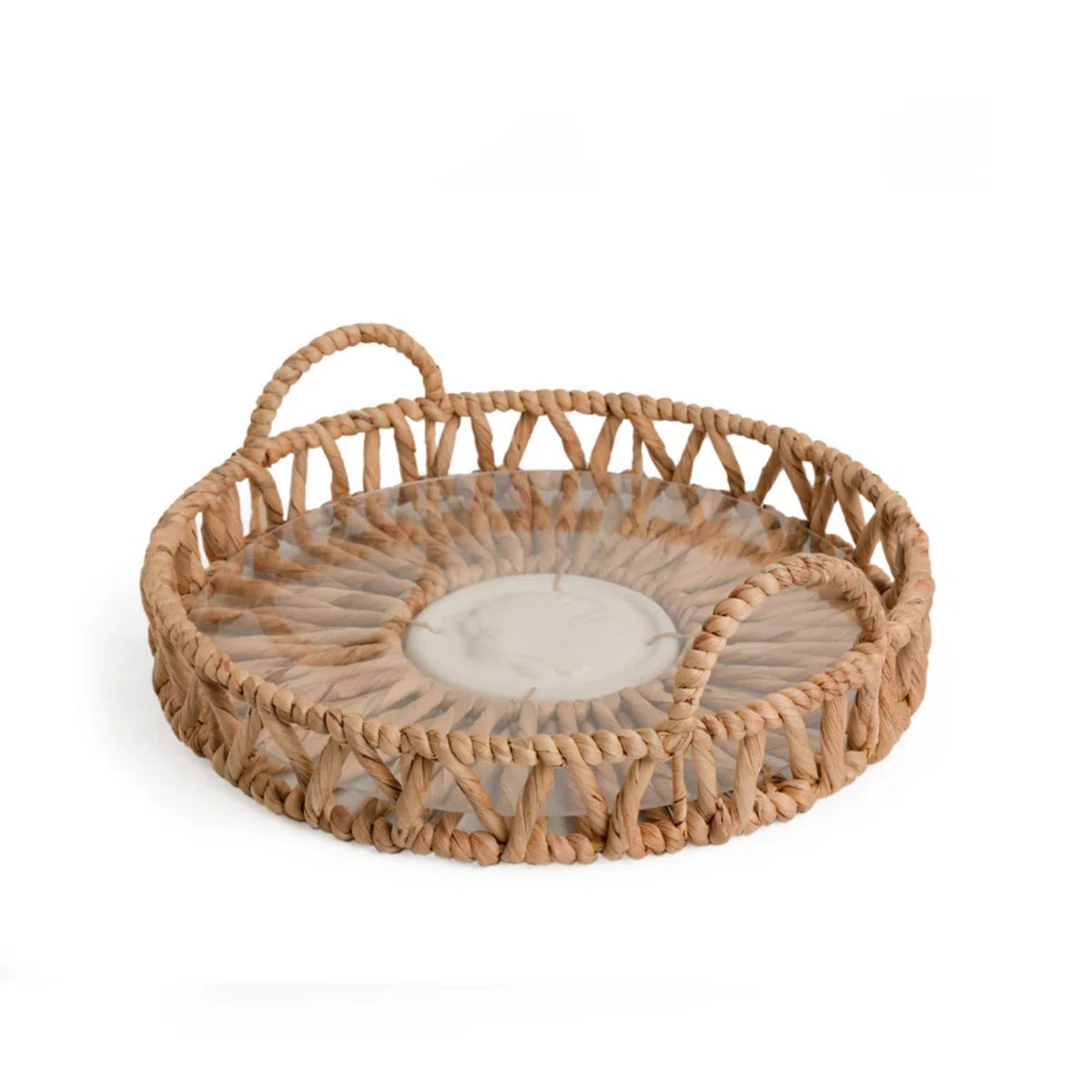 Twisted Water Hyacinth Round Tray With Handles | Wayfair North America