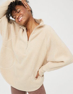 OFFLINE Sherpa Oversized Quarter Zip | American Eagle Outfitters (US & CA)