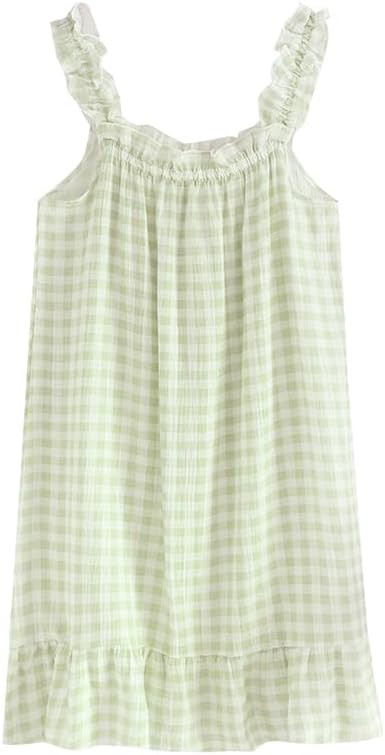 Women's Gingham Nightgown Sweet Ruffle Strap Sleep Dress Short Lounge Dress Sleepwear | Amazon (US)