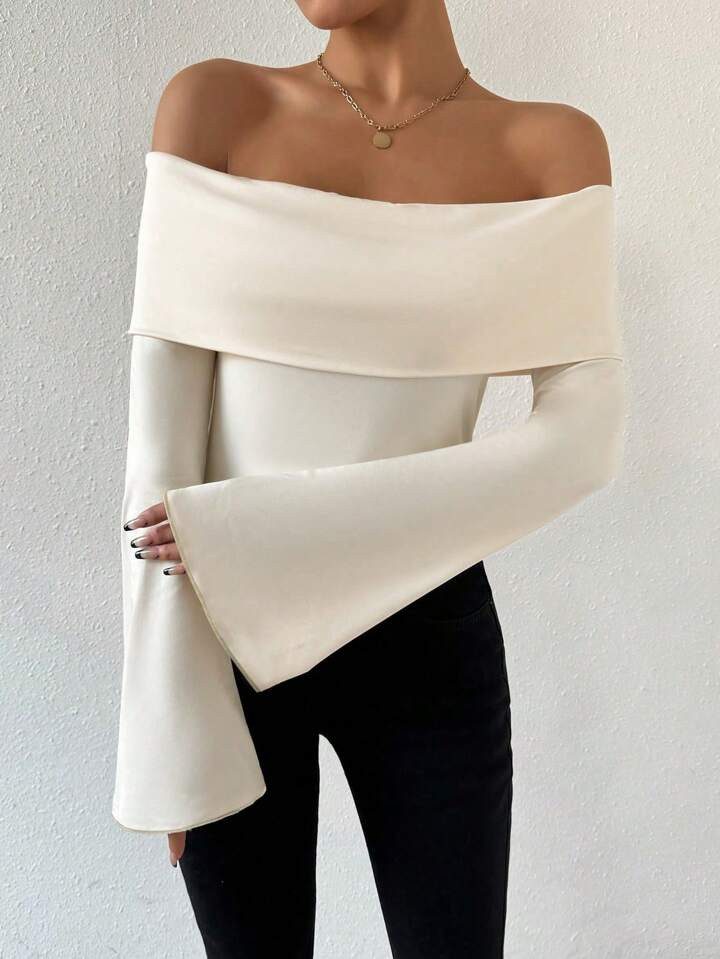 SHEIN Essnce Women'S Off-Shoulder Bell Sleeve T-Shirt | SHEIN