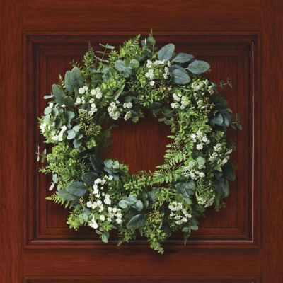 Outdoor Mixed Greenery Queen Anne's Lace Wreath | Frontgate