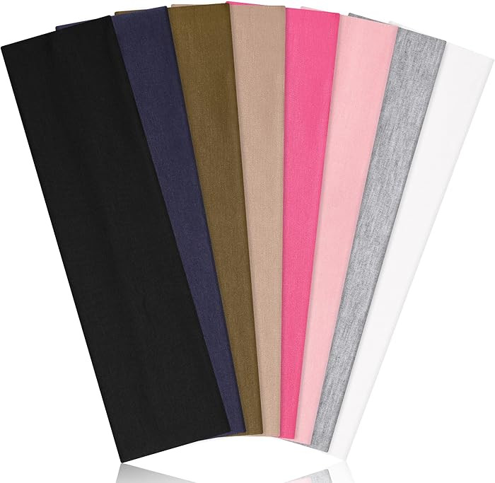 Headbands for Women, 8pcs Stretchy Non Slip Soft Cotton Cloth Hair Bands for Sports, Workout, Yog... | Amazon (US)