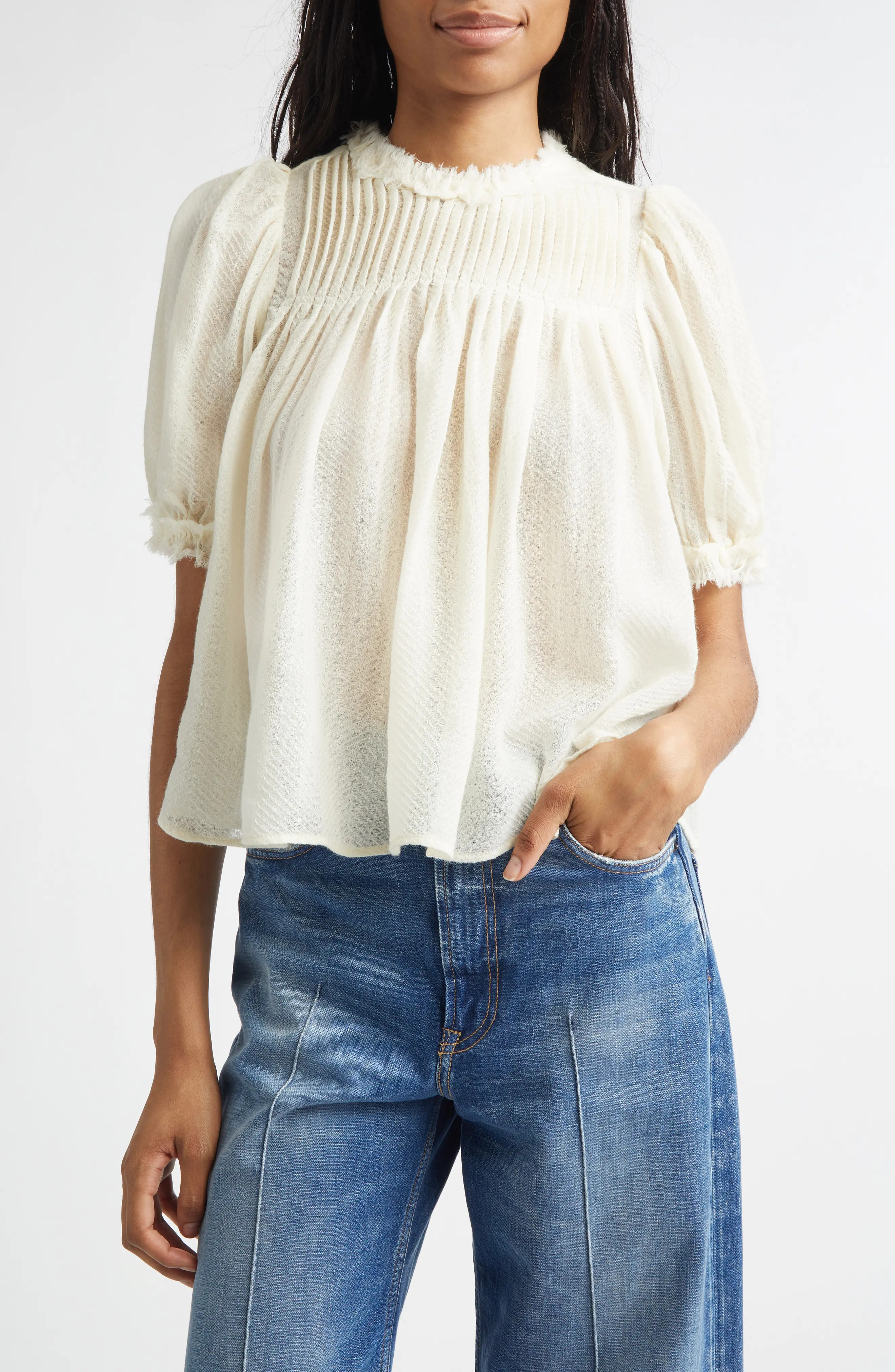 Ulla Johnson Karlyn Pintuck Wool Trapeze Top (Women) | Nordstromrack | Nordstrom Rack