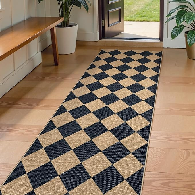 Lahome Checkered Easy Jute Runner Rug, 2x8 Hallway Kitchen Runner Rug Non Slip Washable Outdoor C... | Amazon (US)