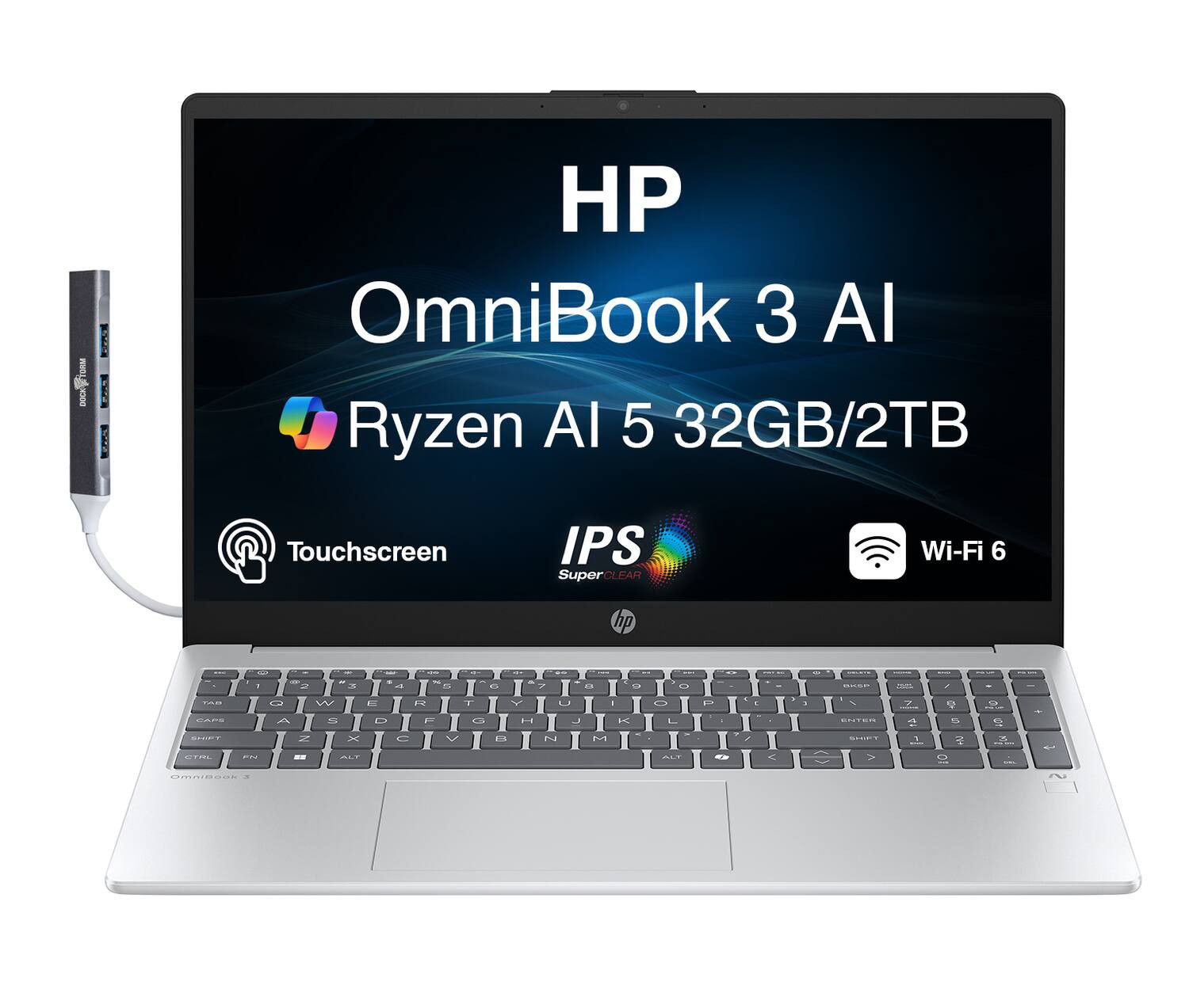 HP - Upgraded - OmniBook 3 Laptop 15.6 FHD (AMD Ryzen AI 5 330, 32GB DDR5, 2TB PCIe SSD, AMD Radeon 820M, Win 11 Pro) w/USB Hub - Glacier Silver | Best Buy U.S.