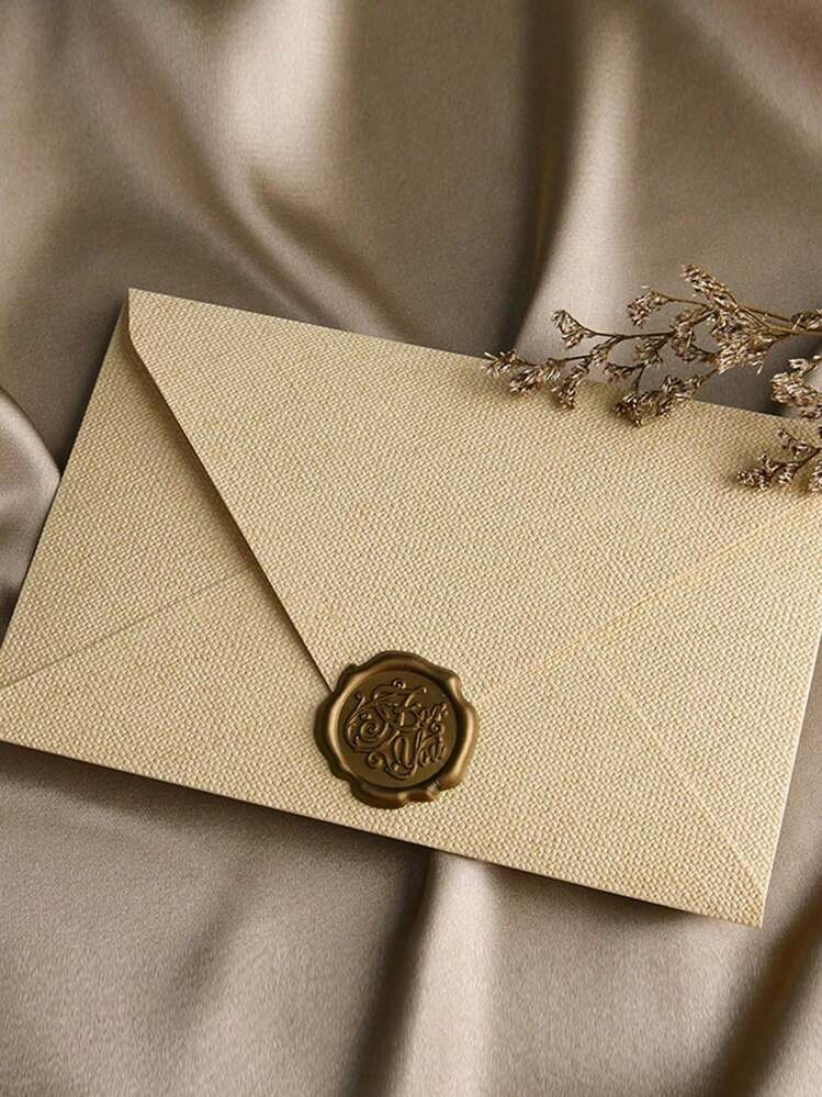 Yellow Burlap Envelopes & Wax Seal Stamp Set, For Chinese-Style Wedding Invitation & Vintage Postcard, 2pcs (1 Envelope & 1 Wax Seal Stamp) Back To School | SHEIN