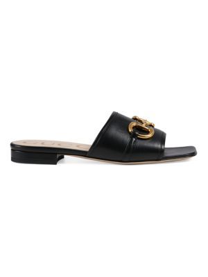Leather Slide Sandals with Horsebit | Saks Fifth Avenue