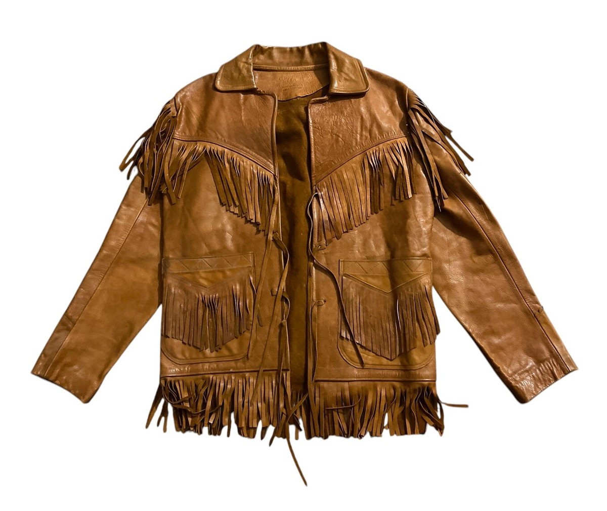 Vintage 60s Tan Brown Leather Jacket Hippie Fringe Tassels Tie Front Mens  | eBay | eBay US