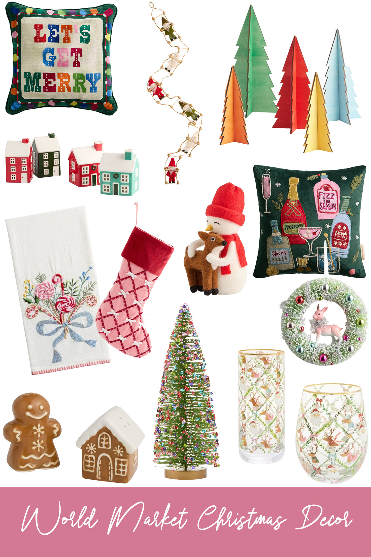 World Market Christmas Decor

World Market’s Christmas pieces are distinctly playful, bright, and retro-inspired, leaning heavily into a “modern kitsch” or “candy-colored holiday” style. Some of my favorites below are the colored Christmas village, the embroidered pillows, and the gnome ladder hanging decor. 

 #LTKHoliday #LTKSeasonal #LTKHome