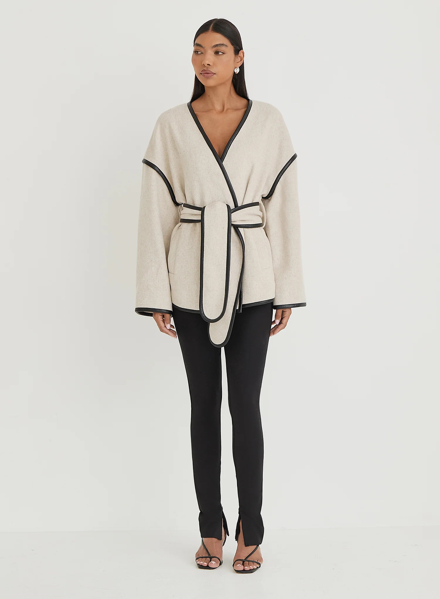 Cream Wool Tie Waist Shacket- Hariette | 4th & Reckless