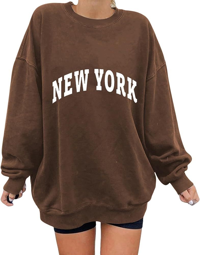 Womens Los Angeles California Graphic Crewneck Sweatshirt Oversized Long Sleeve Drop Soulder Casu... | Amazon (US)