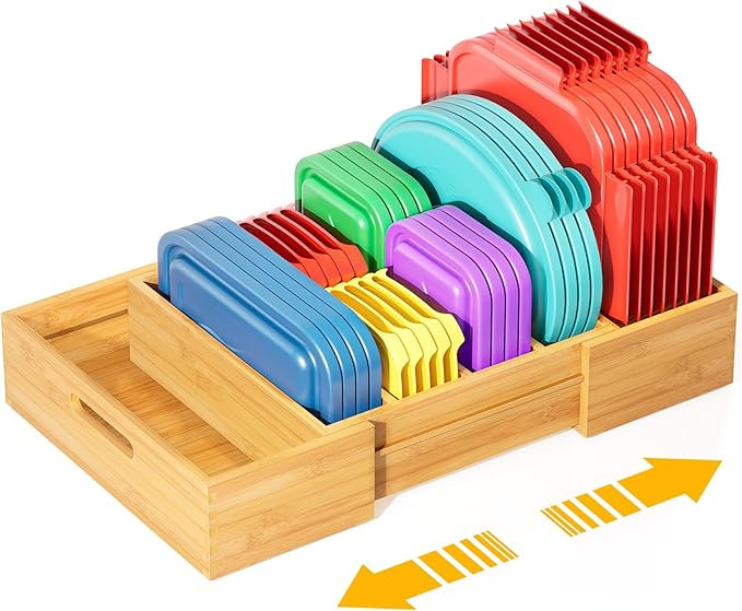 Expandable Bamboo Lid Organizers Inside Cabinet, Kitchen Cabinet Organizers with 3 Adjustable Div... | Amazon (US)
