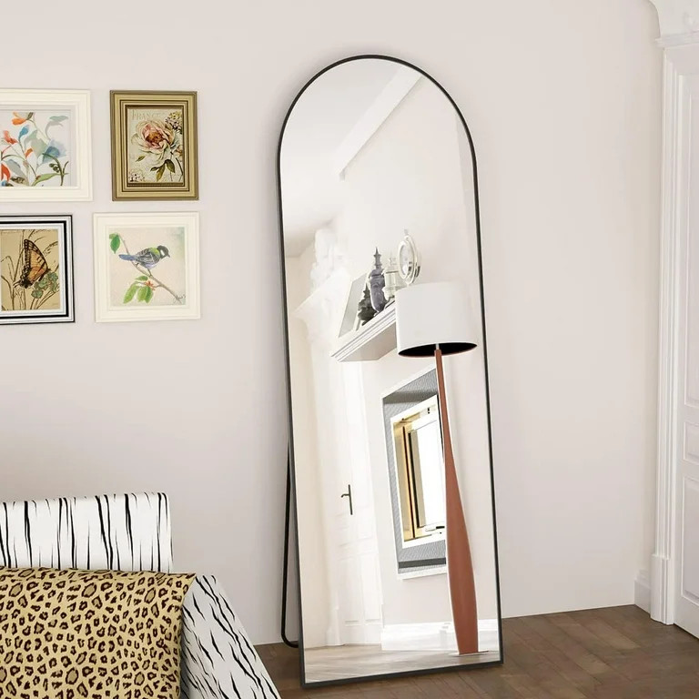 Yangming Arched Full Length Mirror, Full Body Floor Mirror with Stand,Black, 59"x16" | Walmart (US)