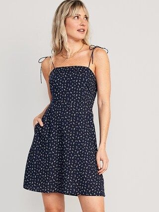 Fit &#x26; Flare Printed Tie-Shoulder Mini Dress for Women | Old Navy (US)