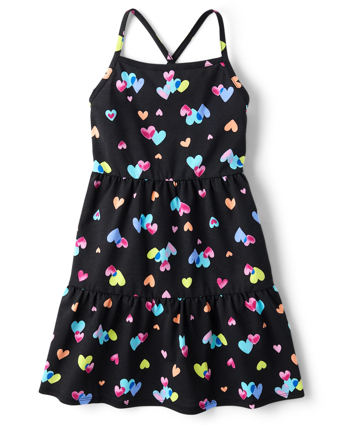 Girls Rainbow Heart Cross Back Tiered Dress - black | The Children's Place