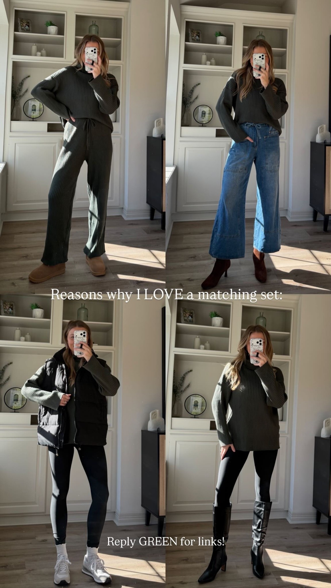 Reasons why I LOVE a matching set:  Sizing: M in the set, jeans, and puffer, S in fleece lined leggings! 

#LTKootd #LTKFindsUnder50 #LTKHoliday