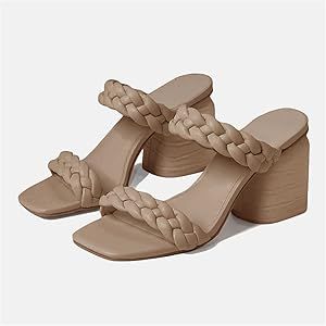 Coziavenue Womens Braided Sandals Block Chunky Heel Dressy Summer Square Open Toe Slip-on Slide S... | Amazon (US)