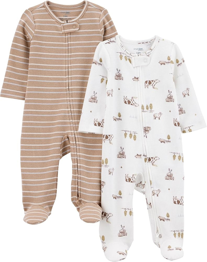 Amazon.com: Simple Joys by Carter's Neutral 2-way Zip Thermal Footed Sleep and Play, Pack of 2, B... | Amazon (US)