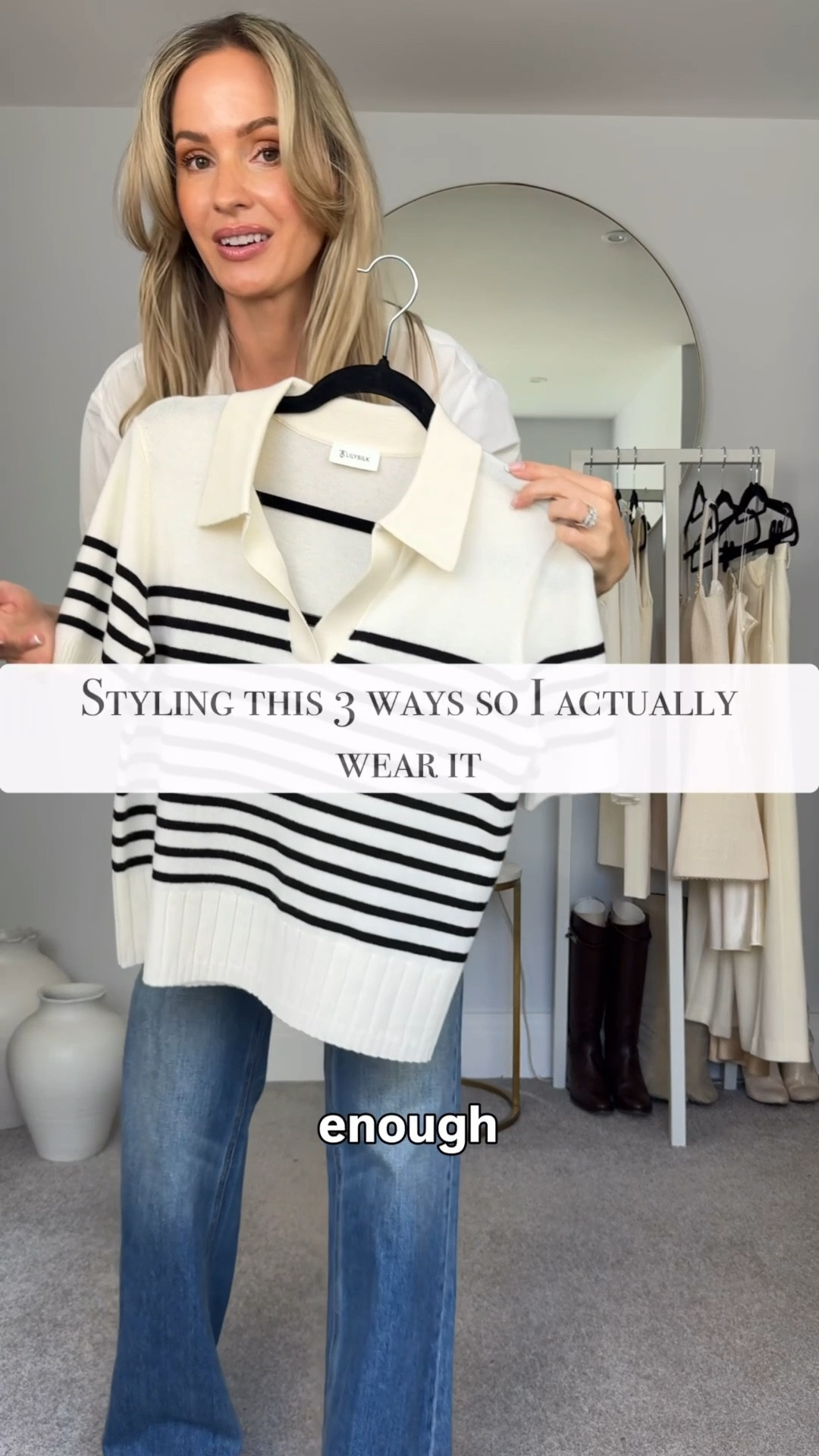 I adore this striped cashmere top - but I really don’t use it enough.

Instead of just letting it sit there and gather dust, I’m going to do something about it and style it in 3 new ways. 

This is the absolute best way to shop your own wardrobe and find a new love for an item that has gone a little stale. 

It will inspire me to reach for this top more often. And in the end I take photos of each look and add them to my outfit library. 

3 great new looks for my outfit rotation and an item that feels exciting again - winning! 💪🏻

🤍You can find the items I’m wearing in my link in bio, or just comment “link” and I will DM the links to you 🤍

If you feel overwhelmed by your wardrobe and want clarity on your personal style, do the 7 Day Wardrobe Reset - I will show you step by step how to clear out, help you understand what you actually like, identify what’s missing, and figure out what to buy next. 

Just comment “reset” and use the code “FIRST40” for 40% off.

#tessmontgomery #capsulewardrobe #wardrobeexpert #oneitem3ways #sustainablewardrobe

#LTKSeasonal #LTKgrwm #LTKOver40