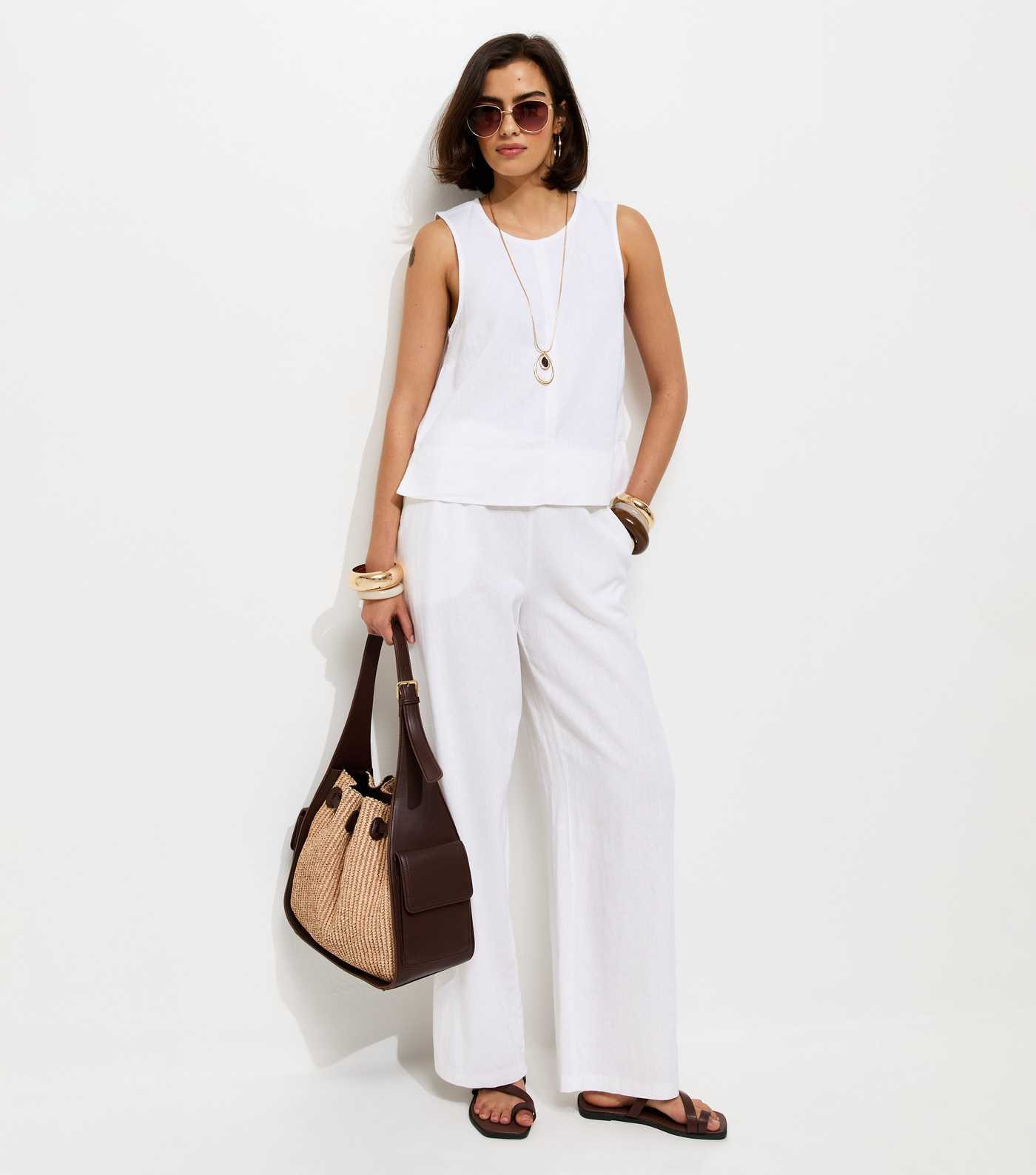 White Linen Blend Wide Leg Trousers | New Look | New Look (UK)