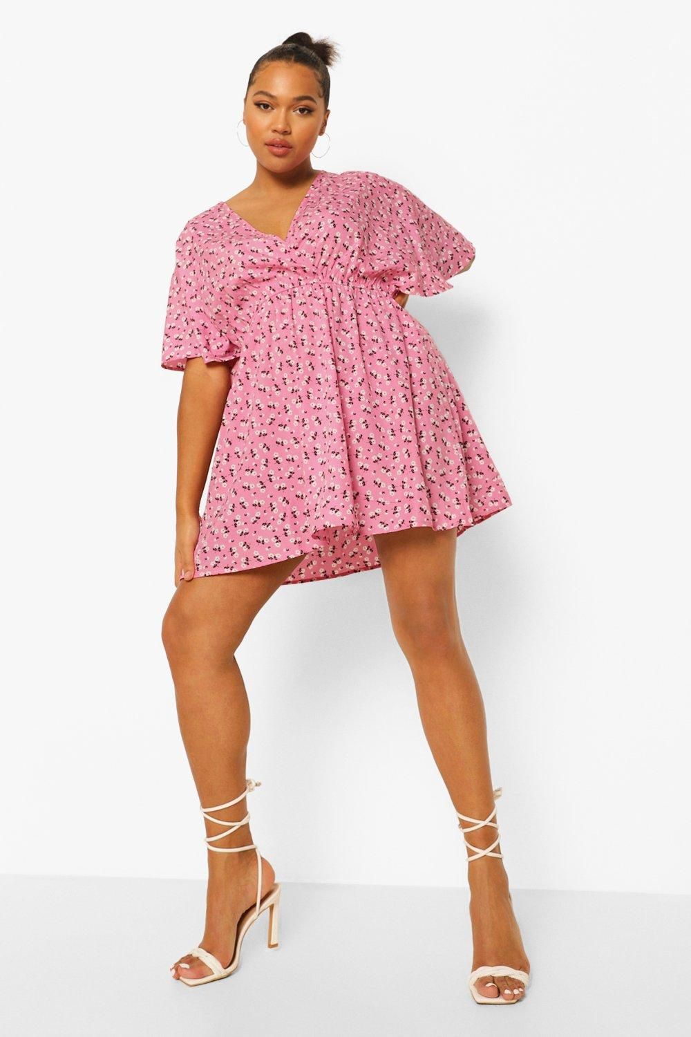 Plus Ditsy Floral Wrap Skater Dress | Boohoo.com (UK & IE)