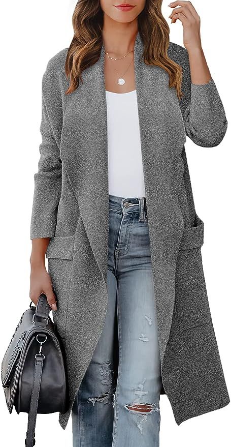 ANRABESS Women's Casual Long Sleeve Draped Open Front Knit Pockets Long Cardigan Jackets Sweater | Amazon (US)