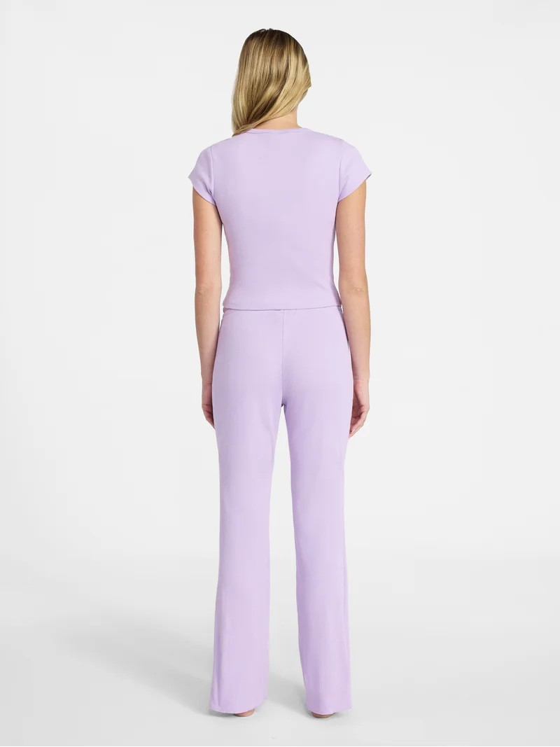 No Boundaries Ribbed Sleep Tee and Pants Set, 2-Piece, Women’s XXS-3X | Walmart (US)