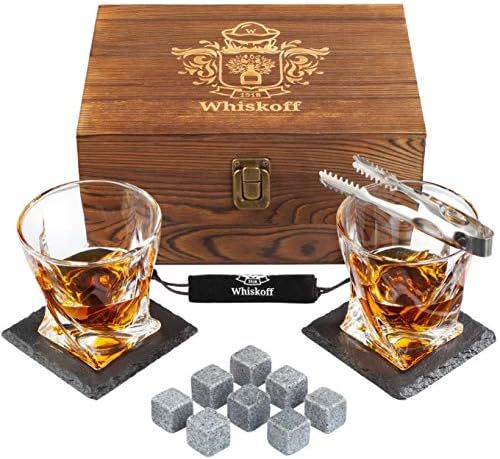 Whiskey Glass Set of 2 - Bourbon Whiskey Stones Gift Set - Rocks Whisky Chilling Stones - Scotch ... | Amazon (US)