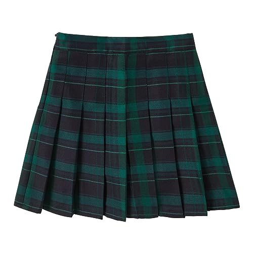 Green Plaid Pleated Skirt for Women A-line High Waisted Tennis Outfits with Shorts Womens Uniform Mini Skirts Size M | Amazon (US)