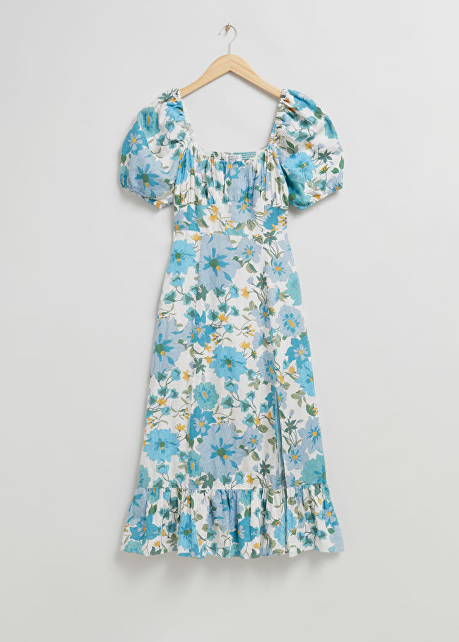 Puff Sleeve Linen Midi Dress | & Other Stories US