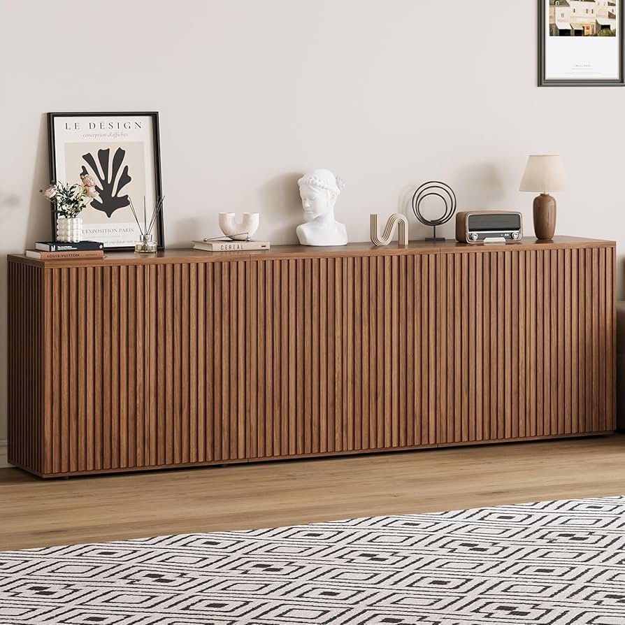 94.5" Fluted Buffet Cabinet with Storage Wood Sideboard Cabinet Modern Console Cabinets with Adju... | Amazon (US)