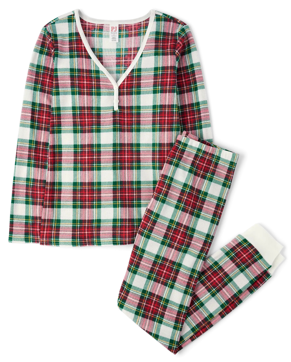 Womens Matching Family Plaid Thermal Henley Pajamas - white | The Children's Place