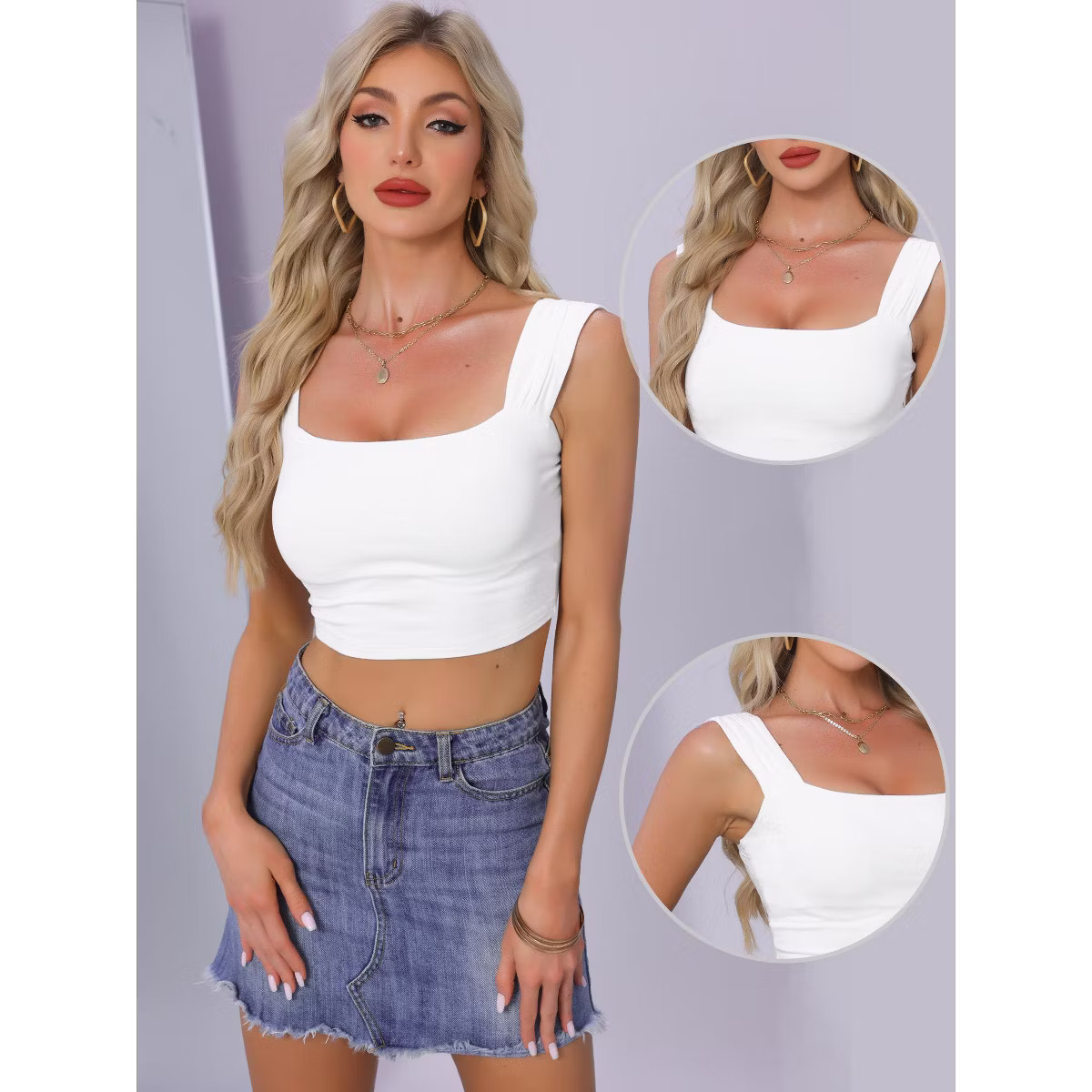 INSPIRE CHIC Women Sleeveless Square Neck Fitted Regular Fit Strappy Party Crop Tank Top | Target