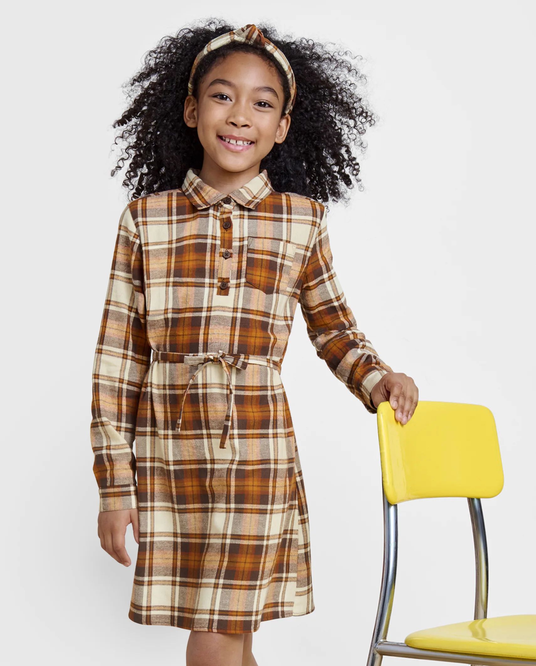 Girls Matching Family Plaid Flannel Shirt Dress - hay stack | The Children's Place