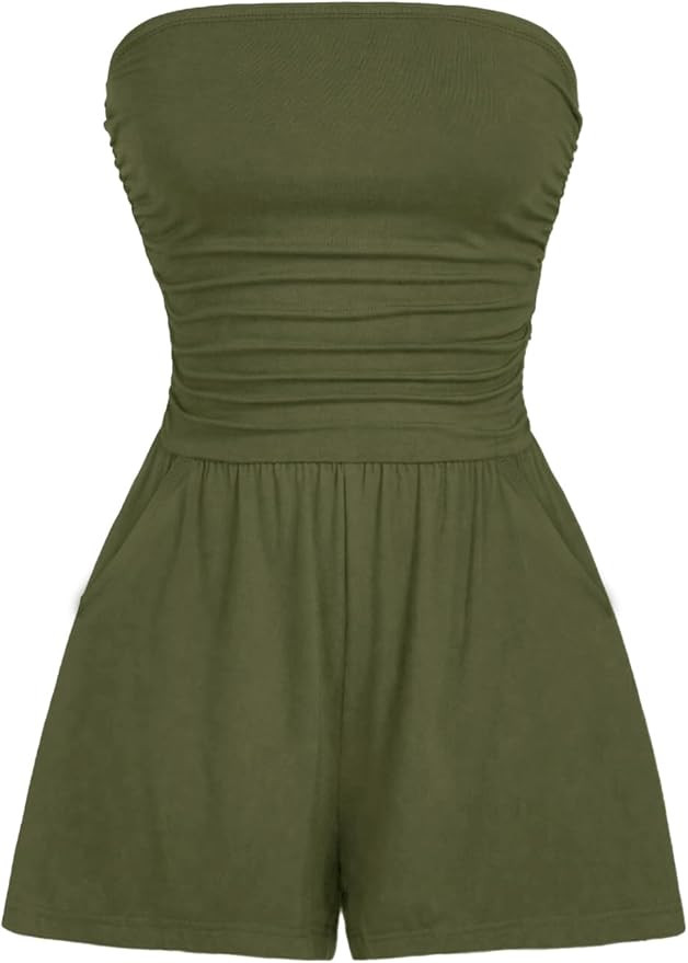 AUXDIO Women Summer Casual Strapless Romper Sleeveless Off Shoulder Short Jumpsuits 2026 Beach Va... | Amazon (US)