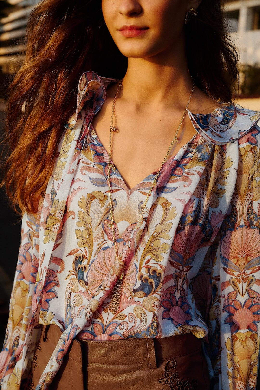 Off-White Sea Garden Ruffled Long Sleeve Blouse | FARM Rio | FarmRio (US)
