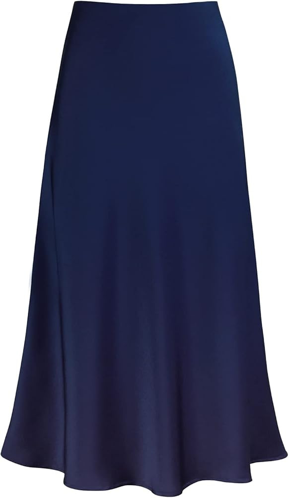 Women's Satin High Waist Hidden Elasticized Waistband Flared Casual A Line Midi Skirt | Amazon (US)