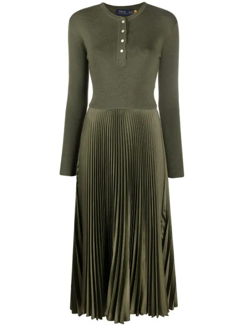 Polo Ralph Lauren Pleated Knit Midi Dress - Farfetch | Farfetch Global