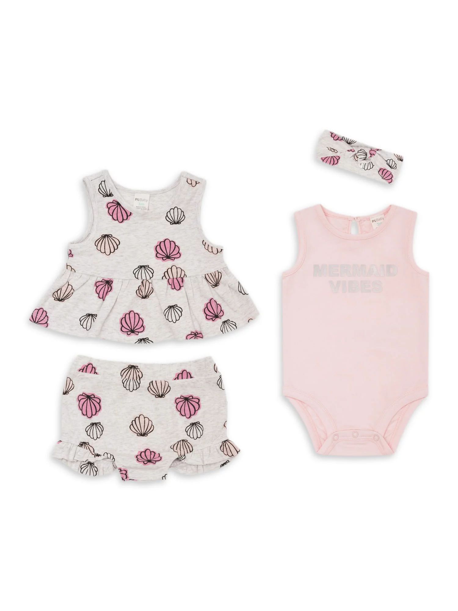 PL Baby by Petit Lem Baby Girl Peplum Top, Shorts, Bodysuit & Headband, 4-pc Outfit Set | Walmart (US)