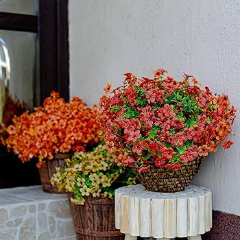 Artificial Flowers for Outdoors Fake Mums - 16 Bundles Faux Plants Outside Greenery Boxwood No Fa... | Amazon (US)