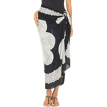 SHU-SHI Sarong Cover Ups For Swimwear Women Long Pareo Flower Beach Wrap Skirt With Coconut Clip | Amazon (US)