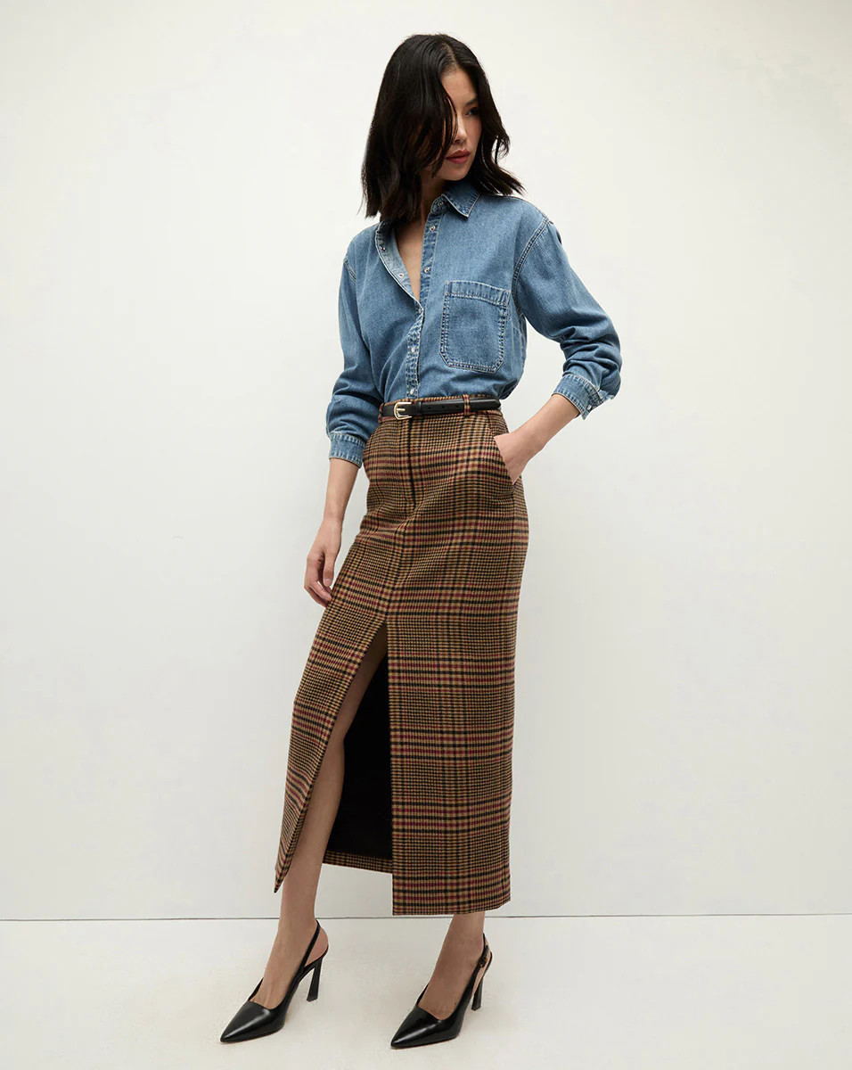 Maxine Plaid Skirt in Camel/Black | Veronica Beard | Veronica Beard