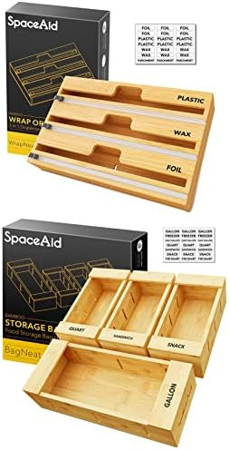 SpaceAid WrapNeat 3 in 1 Wrap Dispenser with Cutter and Labels, SpaceAid Bag Storage Organizer for K | Amazon (US)