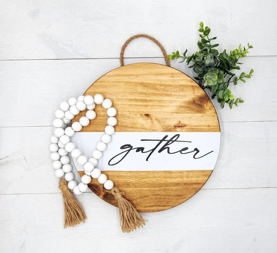 Gather door hanger round wall sign Farmhouse decor Front | Etsy | Etsy (US)