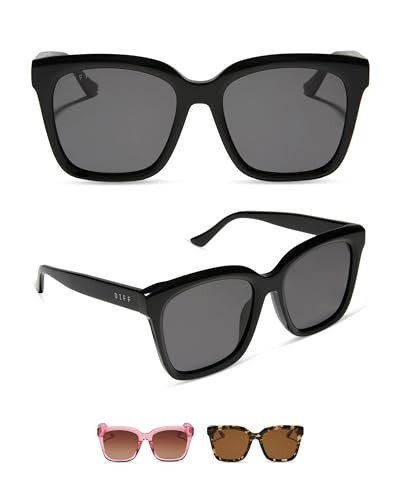DIFF Meredith Designer Oversized Square Sunglasses for Women UV400 Protection, Black + Grey | Amazon (US)