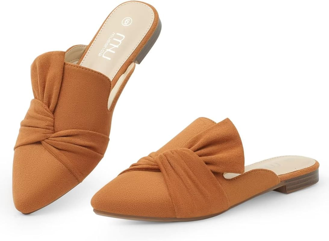 MUSSHOE Women Mules Slip On Comfortable Pointed Toe Mules for Women Flats with Knot | Amazon (US)