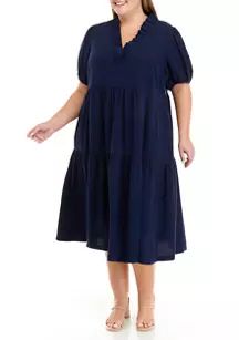Plus Size Short Sleeve Ruffle Neck Dress | Belk